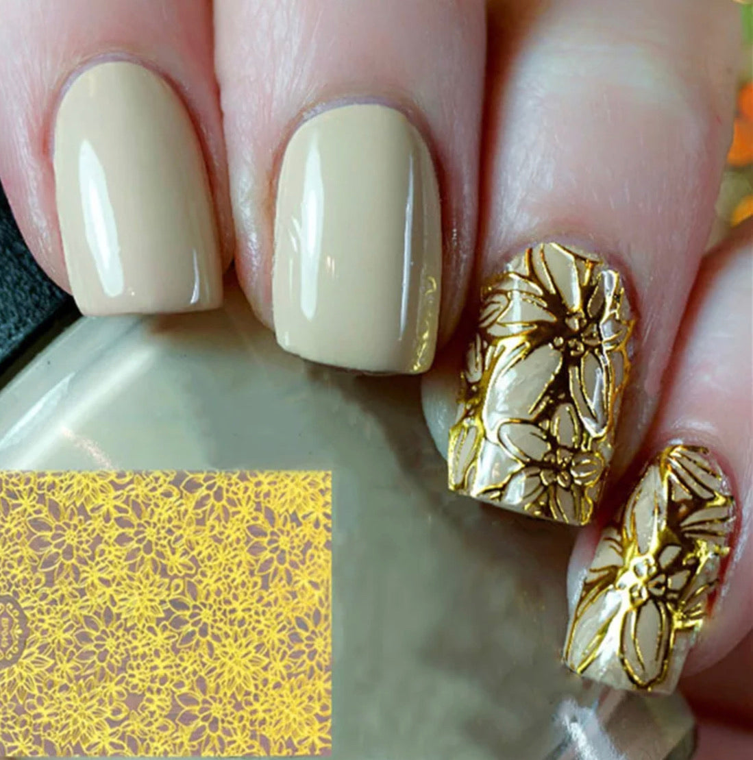 3D gold metallic blooming flower nail sticker