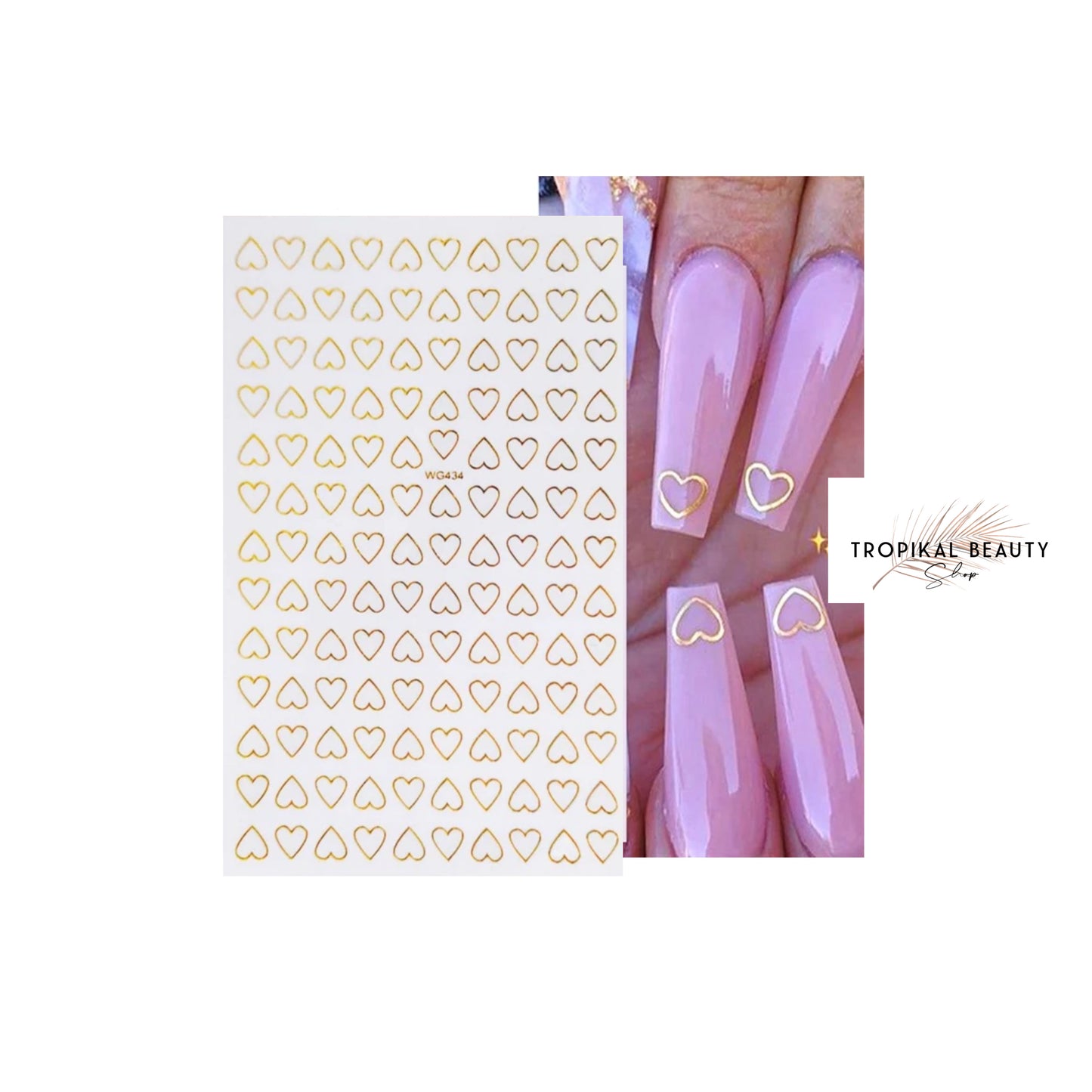 Gold hearts nail stickers